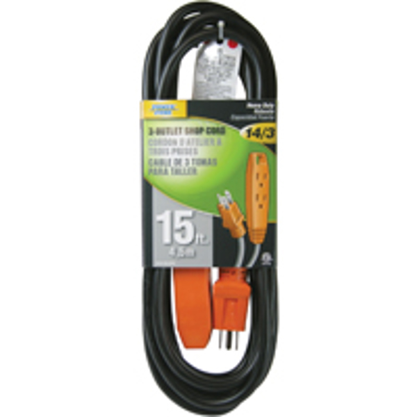 PowerZone OR890715 Heavy Duty Extension Cord 15 Ft Length 3 Outlet