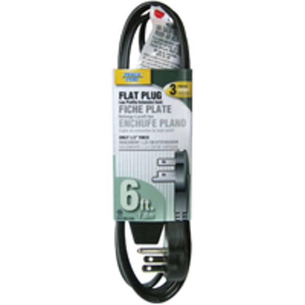 POWERZONE OR932606 Flat Extension Cord 6 Ft Black
