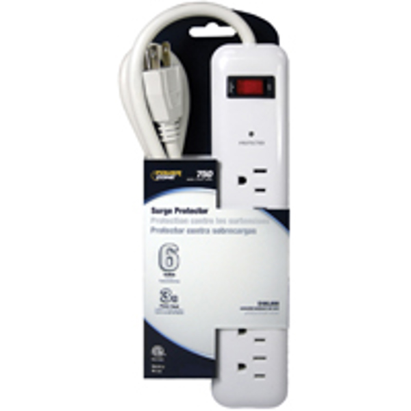 POWERZONE OR802124 Surge Protector 3 Ft 6 Outlets 750 Joules White