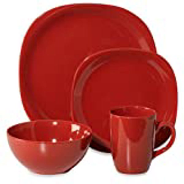C.C.A International 201996 Quadro Dinnerware Set 16 Piece Red