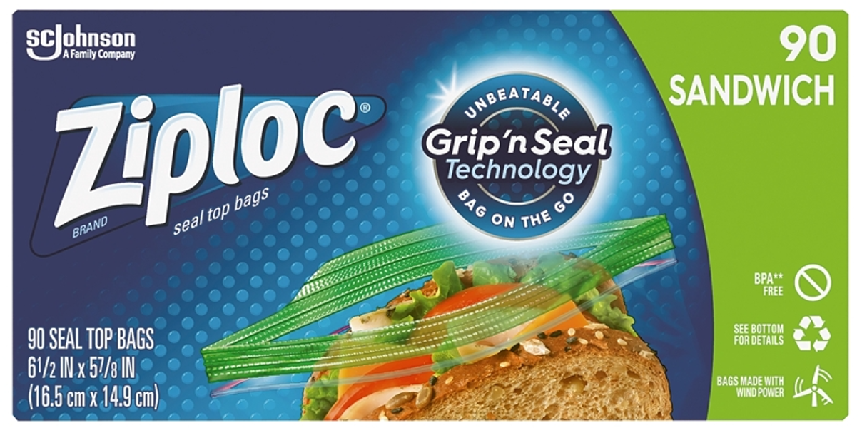 SC Johnson 71147/00391/01357 Sandwich Bag 90 Ct 5-7/8 In x 6-1/2 In with Zipper Closure