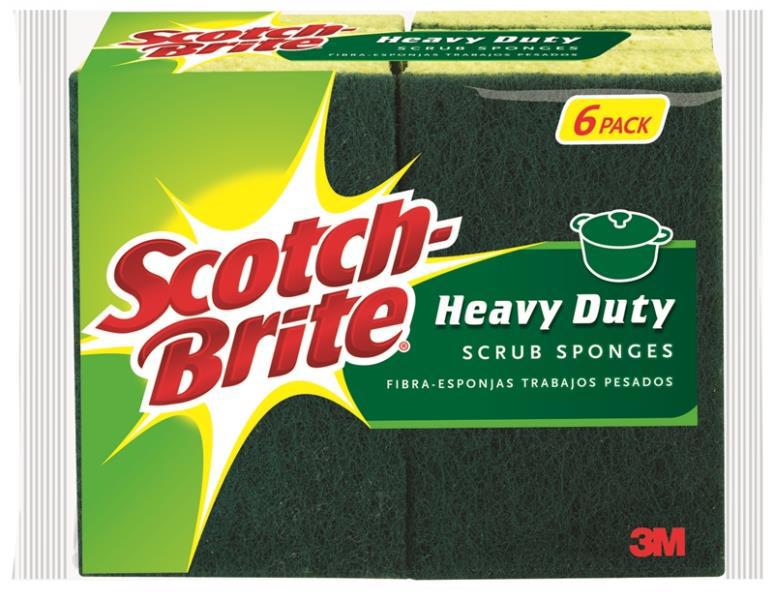 3M 426 Heavy Duty Scrub Sponge 6 Pack 4.5 In L x 2.7 In W x 0.6 In T Cellulose/Synthetic Fiber