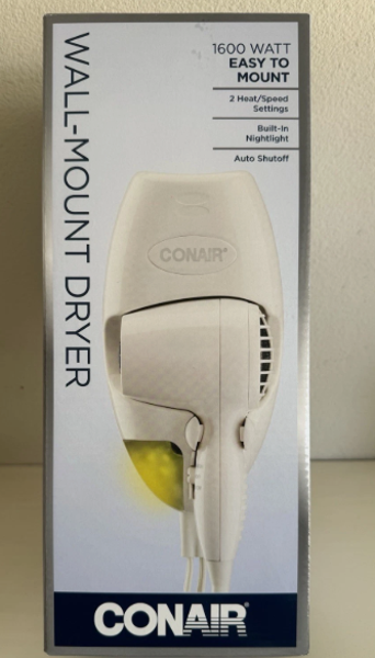 Conair 134NR Wall Mount Compact Hair Dryer 1600 Watts White