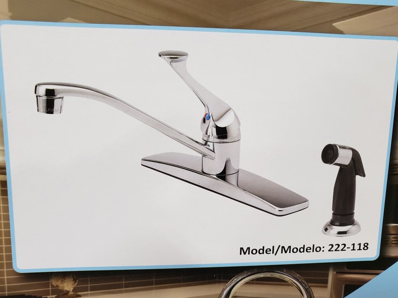 B&K FAUCETS 222-118 Kitchen Faucet Single Metal Lever Handle with Black Spray Black