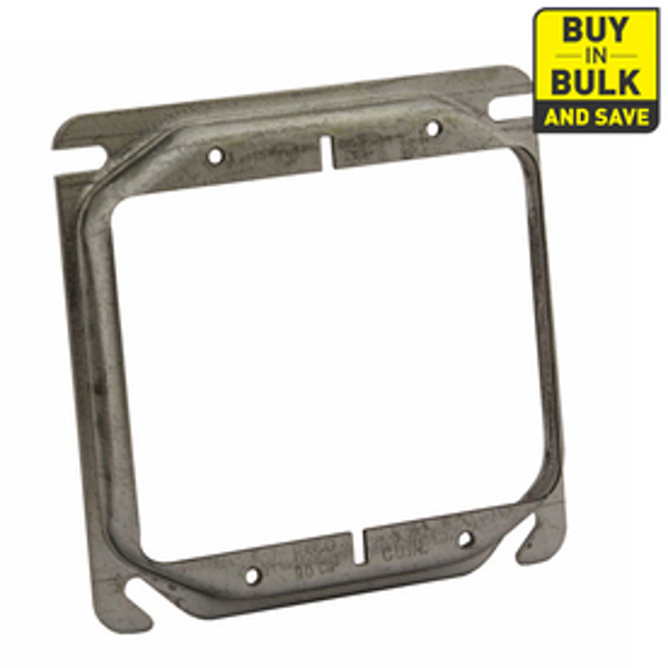 RACO 8778 Raised Electrical Box Cover 4x4 1/2 In Square Galvanized Steel for 2 Devices and Tile Covers