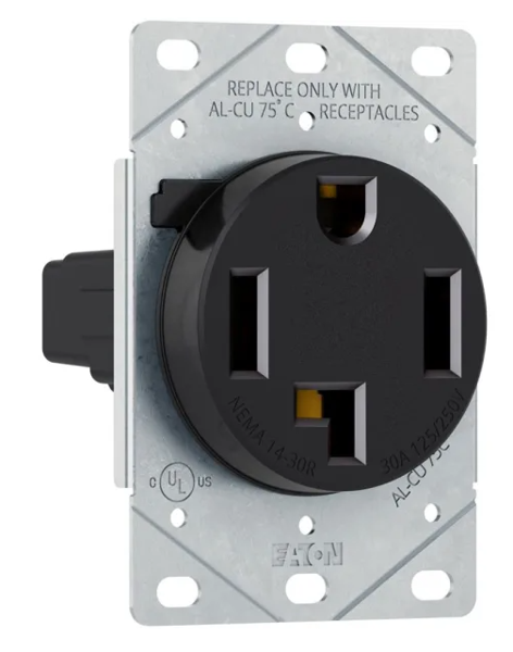 EATON-COOPER WIRING AH1257BK-F Power Receptacle Grounded Straight Blade 125/250V 30 Amp 3-Pole 4-Wire Black