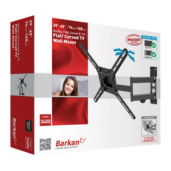 BARKAN 3400 Full Motion Wall Mount 400X400 88 Lb Capacity