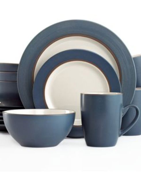 C.C.A INTERNATIONAL 203635 Dinnerware Set 16PC Kensington Stone Blue Stoneware Dishwasher Safe