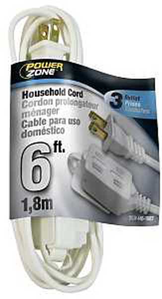POWERZONE OR660606 Extension Cord 6 Ft 16 AWG 125V White