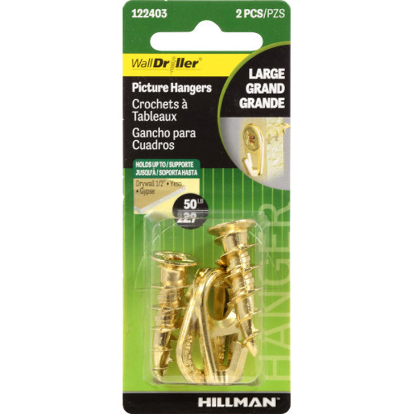 Hillman Group 122403 Solid Brass Plated Hook 50 Lb Brass