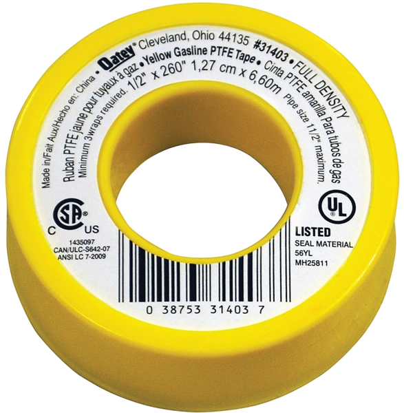 Oatey 31403 Gas and PTFE Line Seal Tape 1/2 In X 26 Ft Yellow