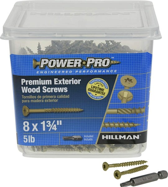 Hillman Group 48607 Wood Screw 8x1-3/4 In Flat-Head Exterior Self-Drilling 5 Lb