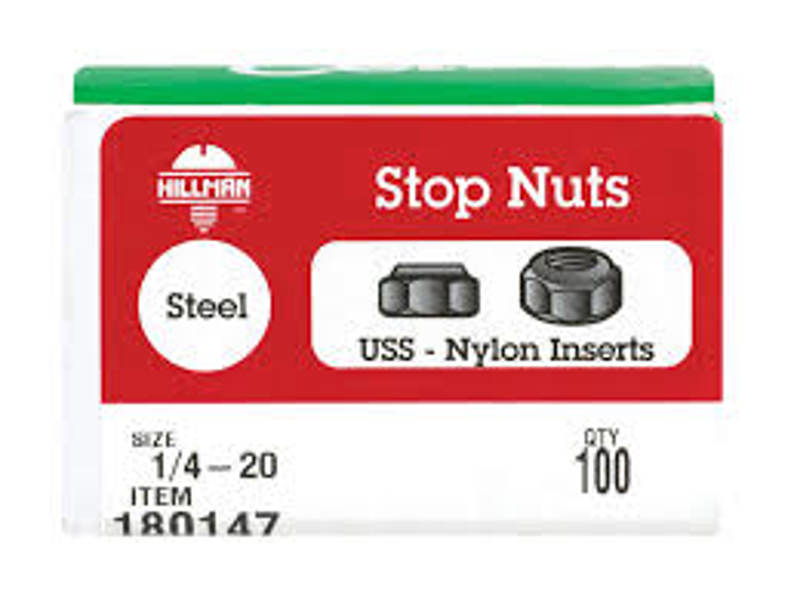 Hillman Group 180147 Lock Nuts 1/4-20 Coarse Thread Nylon Insert Zinc-Plated Steel