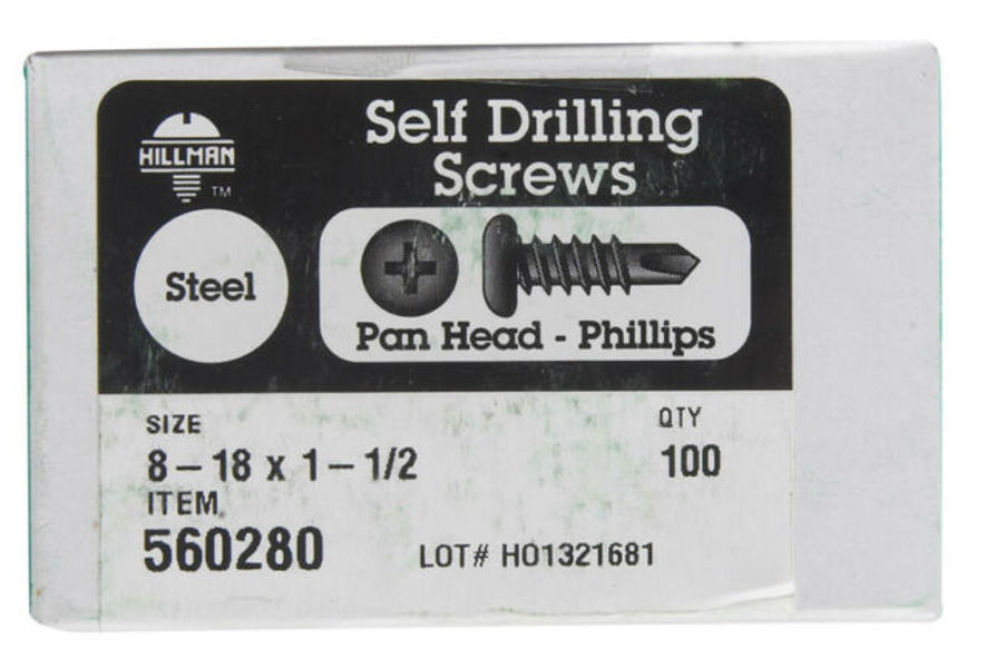 Hillman Group 560280 Drill Screws 8-18X1-1/2 Hex Washer Pan Flat Head Phillips