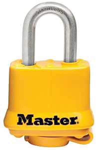Master Lock 315SSKADHC Laminated Padlock 1-9/16 In Yellow with Protective Weather Cover