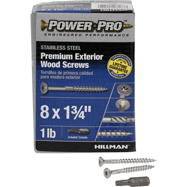 Hillman Group 48620 Wood Screw 8x1-3/4 In 1 Lb Exterior Stainless Steel Star Drive Outdoor