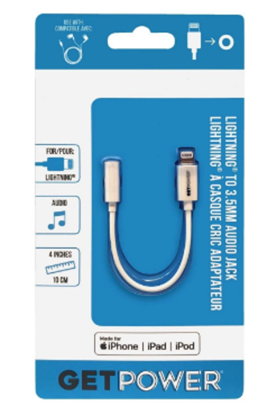 3.5MM, BOSS TECH-ARIES MFG GP-ADPT-ALAUX Apple Lightning to 3.5mm Auxiliary Adapter