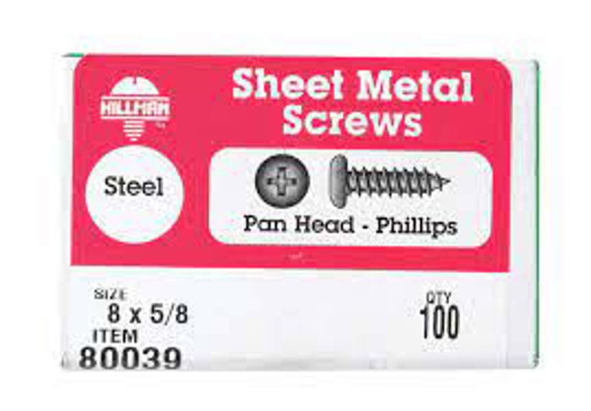 Hillman Group 80039 Phillips Pan Head Sheet Metal Fastener #8 5/8 In