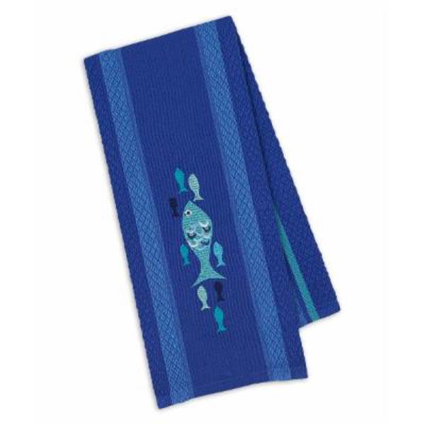 Design Imports 90868 Dish Towel Blue Fish Embroidery Blue