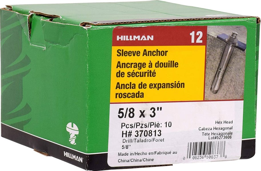 Hillman Group 370813 Sleeve Anchor 5/8 In Dia x 3 In L 10 Pack