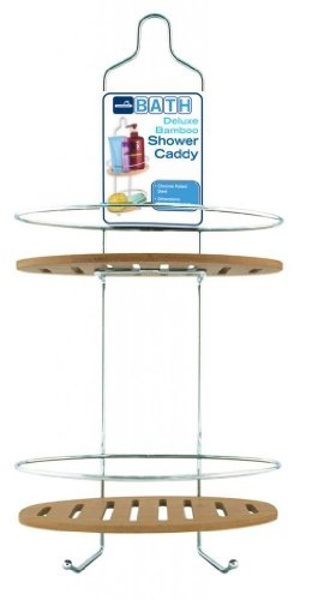 EURO-WARE EW1821 Deluxe Shower Caddy Bamboo and Chrome Chrome