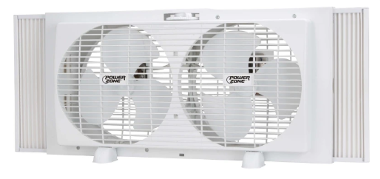 POWERZONE BP2-9 Twin Window Fan 9 In 120V 2 Speed 6 Blades Reversible Blade Remote Control White