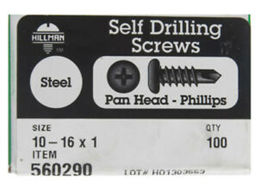 Hillman Group 560290 Hex Washer Pan Flat Head Phillips Self-Drilling Sheet Metal Screw 10-16X1 In