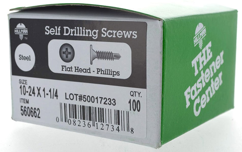 Hillman Group 560662 Hex Washer Pan Flat Head Phillips Sheet Metal Screw 10-24x1-1/4 In
