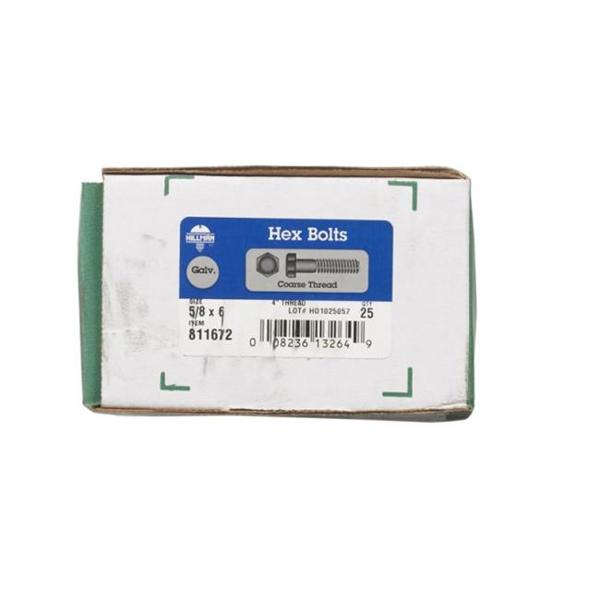 Hillman Group 811672 Hex Bolt 5/8 In X 6 In Low Carbon Coarse Thread