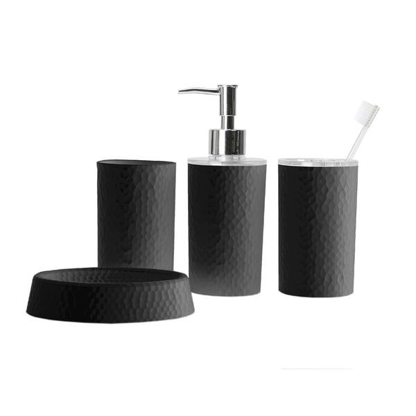 Kennedy International 2281-AST 4 Piece Bathroom Accessory Set White and Black Assorted Hammered