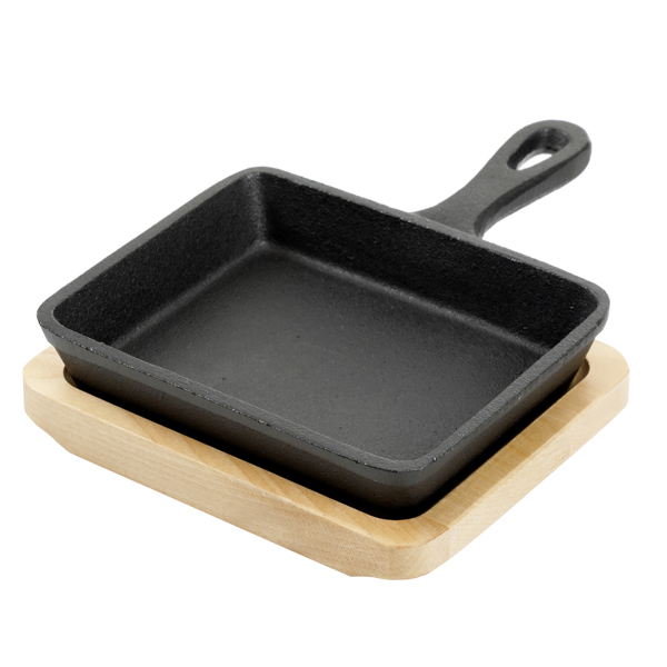 GIBSON OVERSEAS INC 94250.02 Mini Frying Pan 5 In X 4 In Cast Iron Pre Seasoned With Wooden Base