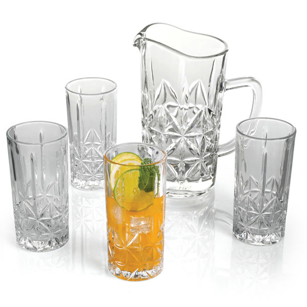 GIBSON OVERSEAS INC 122991.05 Pitcher Set of 5 Clear Diamond Cut Machine Made Glass