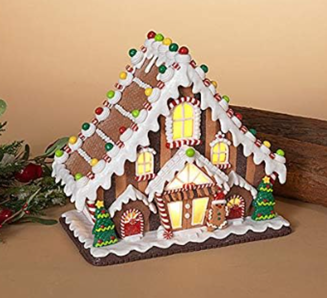 Gerson Company 2549720 Lighted Gingerbread House 9.5 In Holiday Decoration