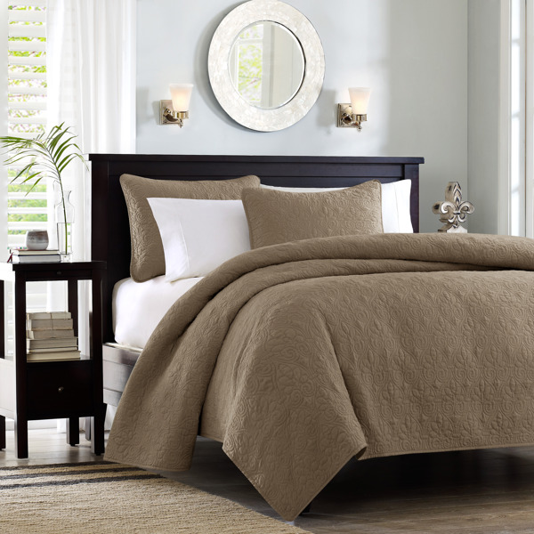 JLA BEDDING MP13 6487 Quilt Set King Mocha Reversible Soft Fabric