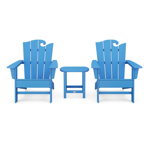 POLY-WOOD, INC. PWS589-1PB Wave 3-Pc Set Adirondack Chair Pacific Blue