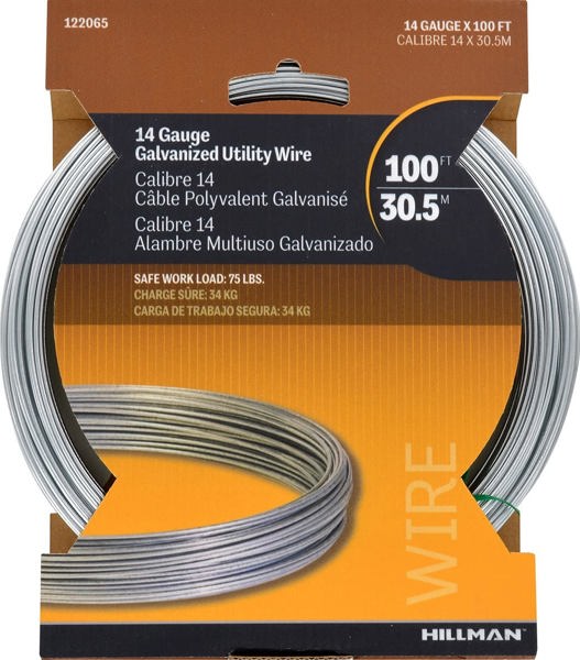 Hillman Group 122065 Galvanized Wire 100 Ft 14 Gauge Solid Wrap Pak