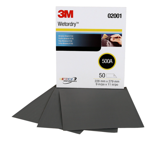 3M 02001 Super Fine Sandpaper 9X11 500G Wet/Dry Tri-M-ite 413Q