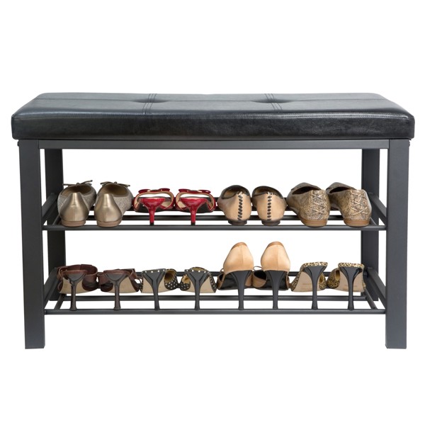 Kennedy International F-0680 Bench and Shoe Rack Double Capacity Black PU