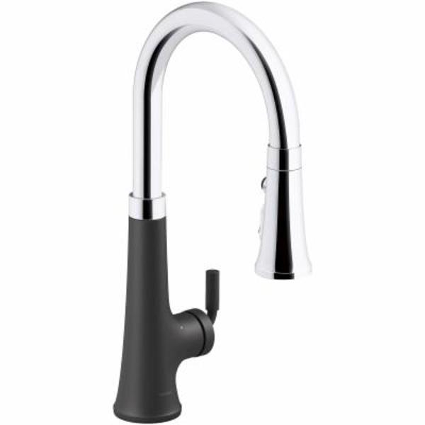 Kohler 23766-CBL Pull Down Kitchen Faucet Single Handle Polished Chrome with Matte Black