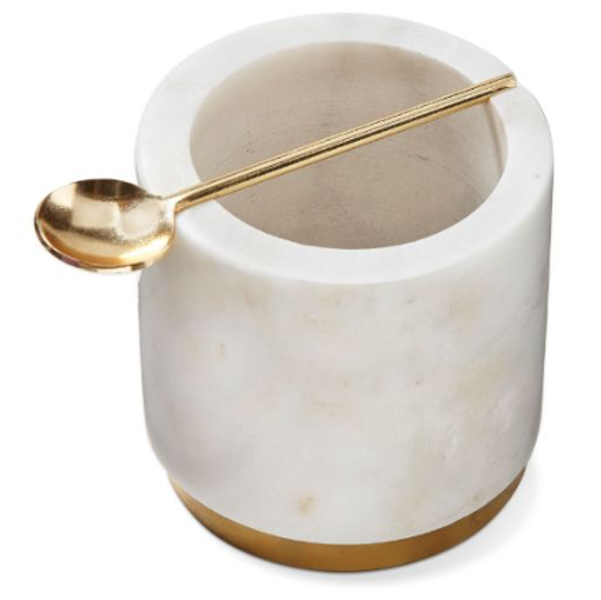 TAG G17302 Salt Cellar/Spoon Set White Marble