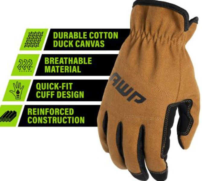 AWP PERFORMANCE 49252-23 Utility Glove Large Duck Canvas Abrasion Resistant Brown