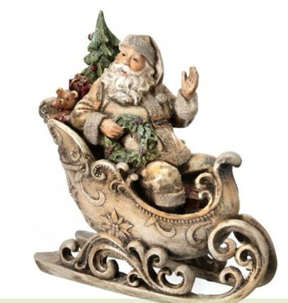 Regency International MTX53103 Santa In Sleigh Decoration 12 In Natural Resin