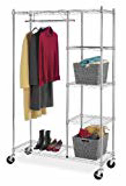 Whitmor 6058 4320 BB Garment Rack Rolling with Shelves Brown Box