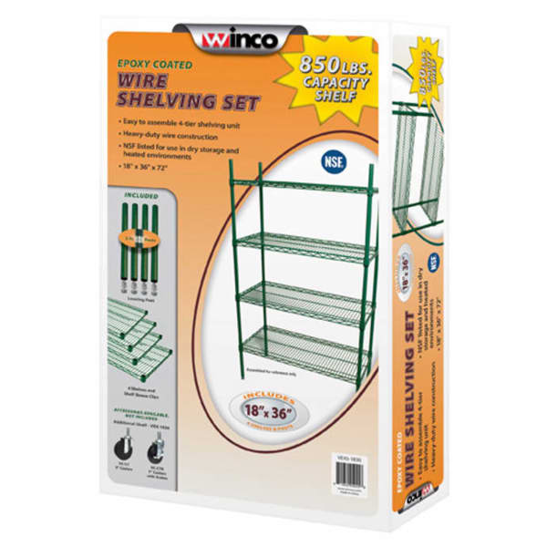Winco VEXS-1836 4-Tier Shelving 18 X 36 X 72 In Epoxy Coated