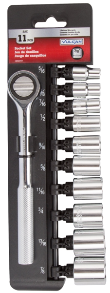 VULCAN 11PC Socket Wrench Set 3/8 Inch Drive Chrome Vanadium Steel