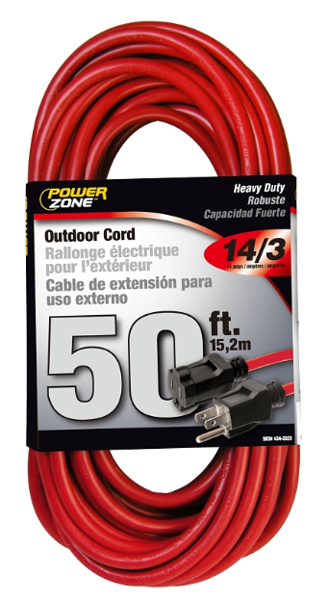 POWERZONE OR514730 Heavy Duty Extension Cord 50 Ft 14 AWG Cable 125V Red Double SJTW