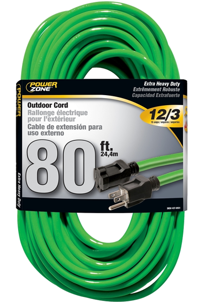 POWERZONE ORN512833 Double Extension Cord 80 Ft 12/3 Green