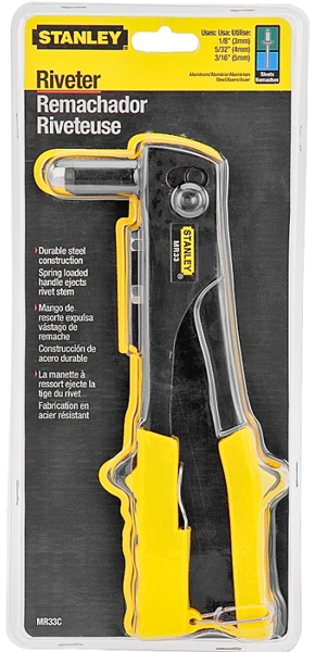 Stanley Tools MR33C Right Angle Riveter Medium Duty Steel Spring Loaded for 1/8 In, 3/32 In, 5/32 In, 3/16 In Rivets
