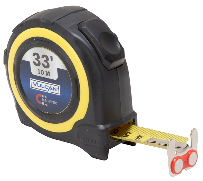 VULCAN 58-10X25A Tape Measure 1 In x 33 Ft Nylon Rubber Shell SAE/Metric