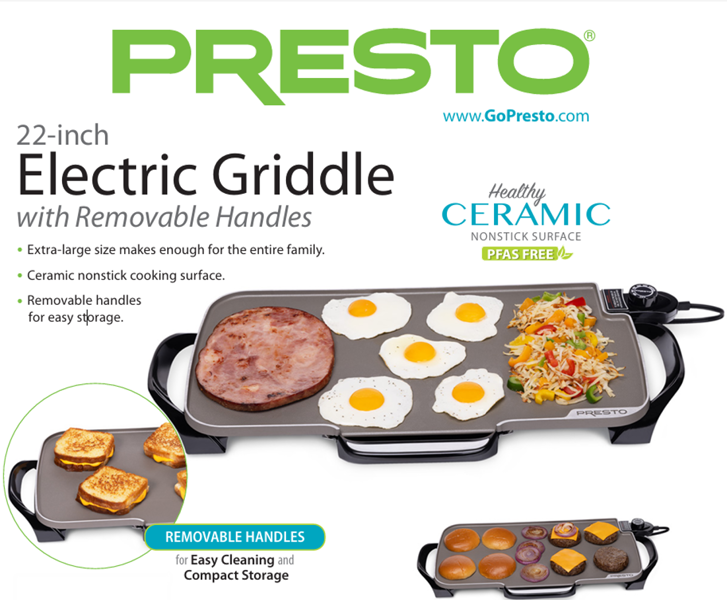 National Presto 07061 Electric Griddle 22 Watts Removable Handles